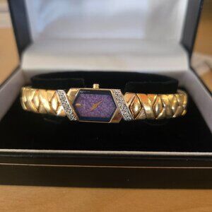 Seiko Lassale diamond, purple/blue gold- plated women's bracelet-like watch